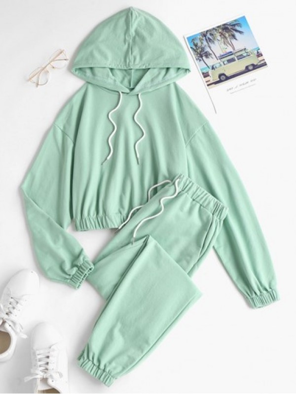 Plain Drawstring Lounge Two Piece Tracksuit