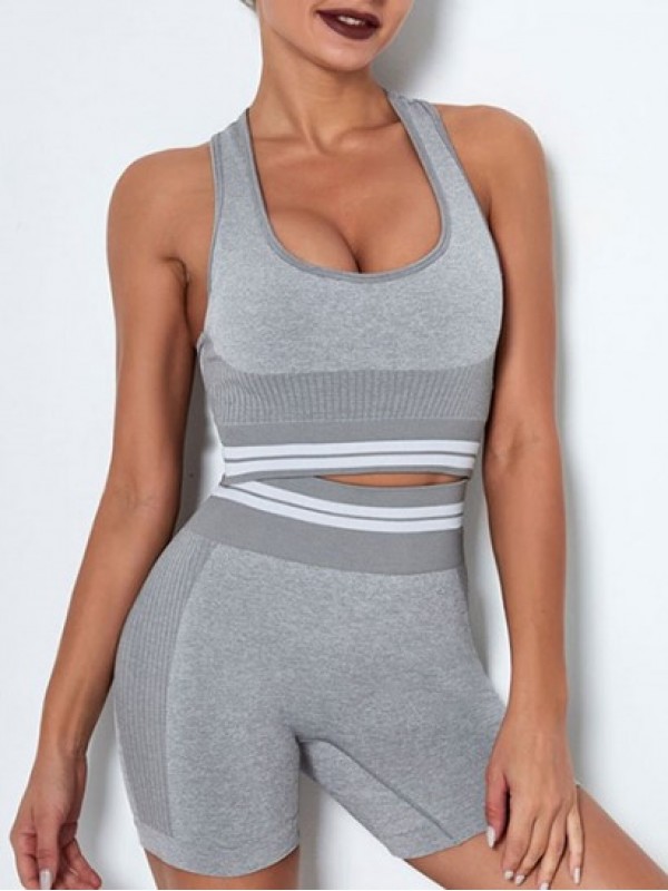 Racer Back Seamless Knit Quick Dry Sports Bra And Shorts Set