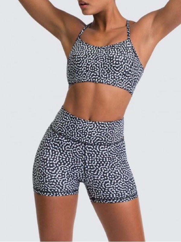 Spot Pattern Topstitching Crisscross Bra And Shorts Set