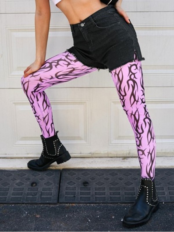 Scroll Print Mesh Footed Leggings