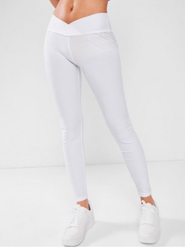 Crossover V-waist Textured Scrunch Butt Leggings