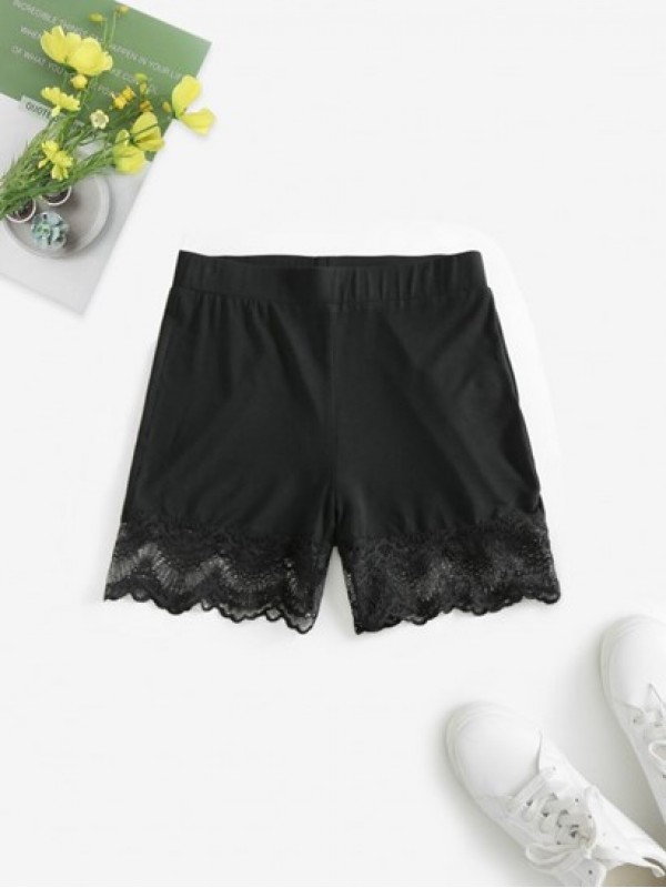 Solid Lace Panel Layering Slip Shorts