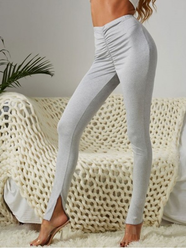 Heathered Slit Cuff Ruched Leggings