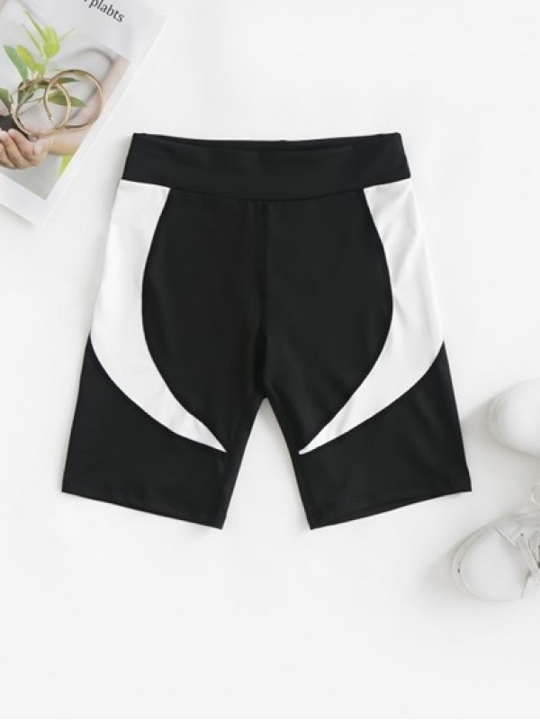 High Waisted Colorblock Sports Shorts