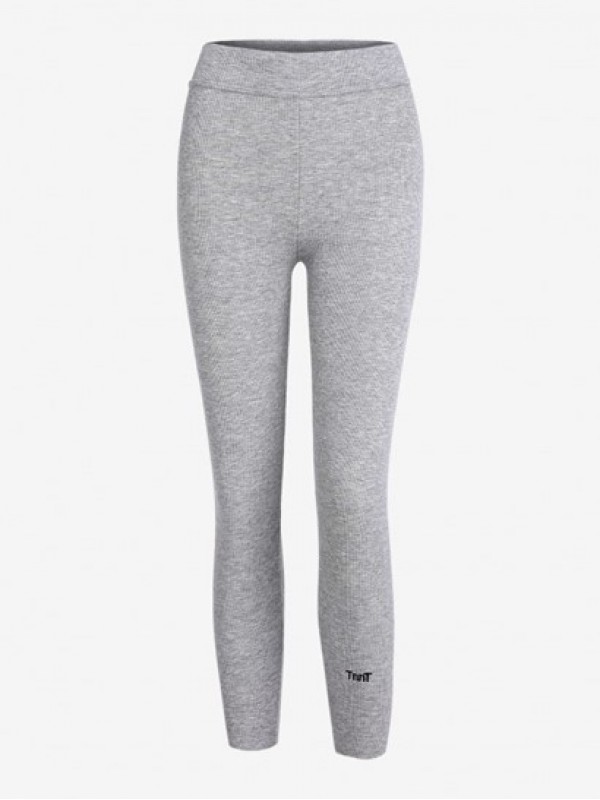 Letter Embroidered Ribbed Thermal Lined Leggings