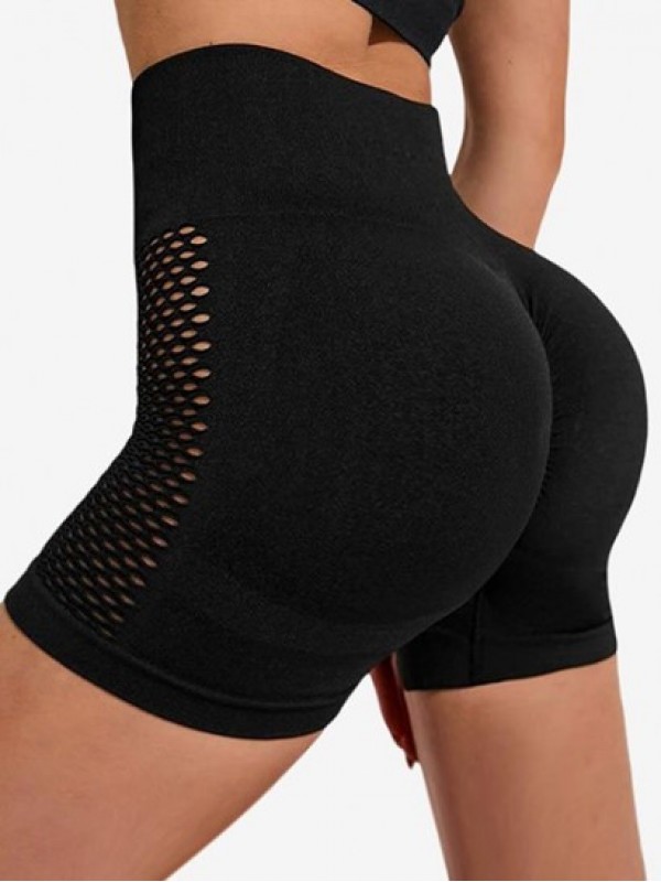 Hollow Out Wide Waistband Yoga Shorts