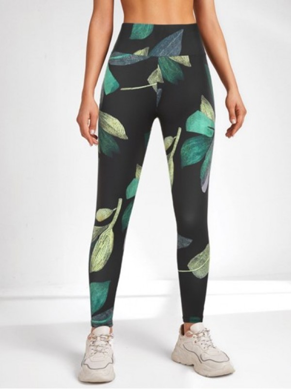 Leaves Printed High Waist Sports Leggings