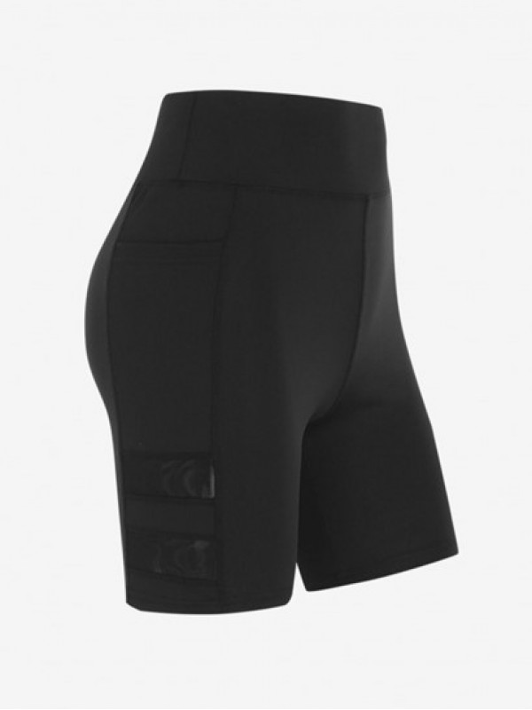 See-through Mesh Spliced Sports Shorts With Phone Pocket