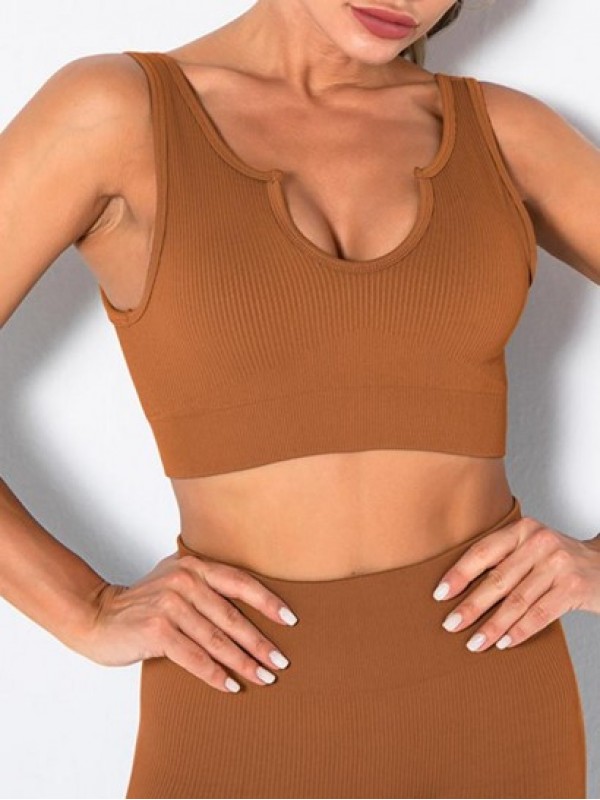 Seamless Knit Yoga Push Up Plunge Sports Bra