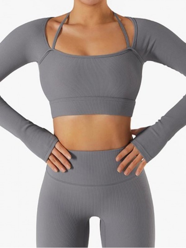 Long Sleeves Halter Neck Quick Dry Yoga Sport Top