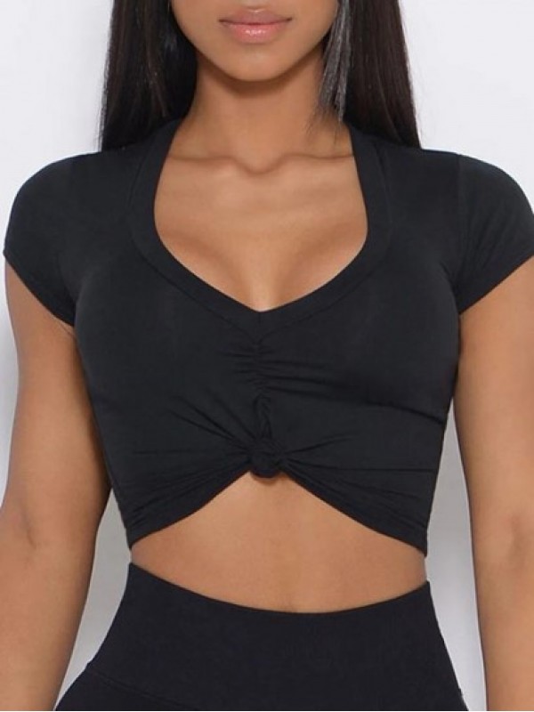 V Neck Ruched Yoga Crop Tee