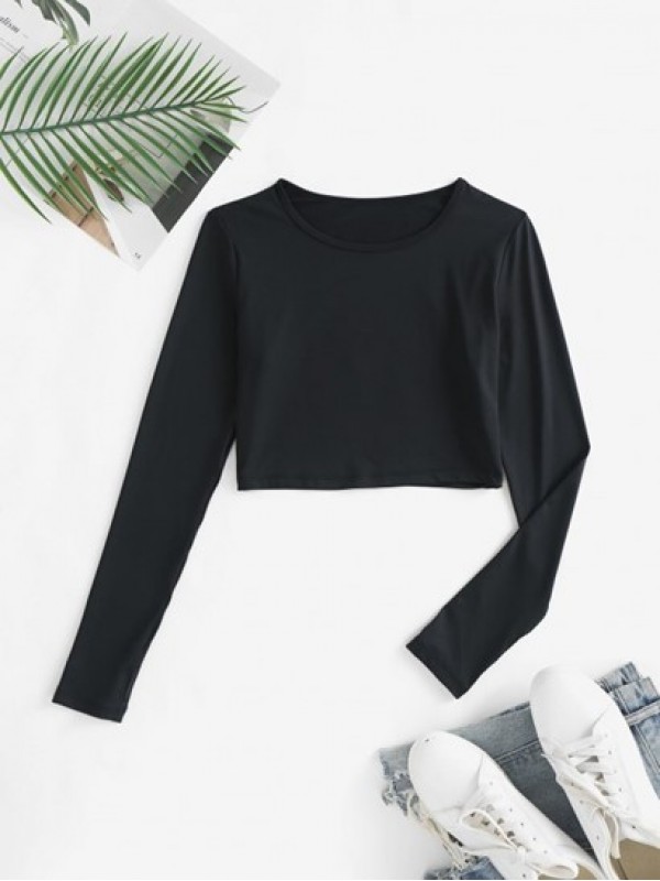 Cropped Thumbhole Long Sleeve Sports Top