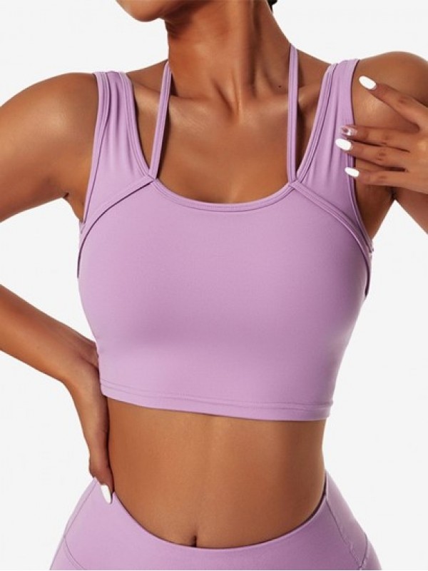 Double Layered Strappy Halter Design Sports Bra