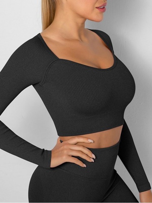 Ribbed Low Cut Scoop Yoga Sports Cropped Tee