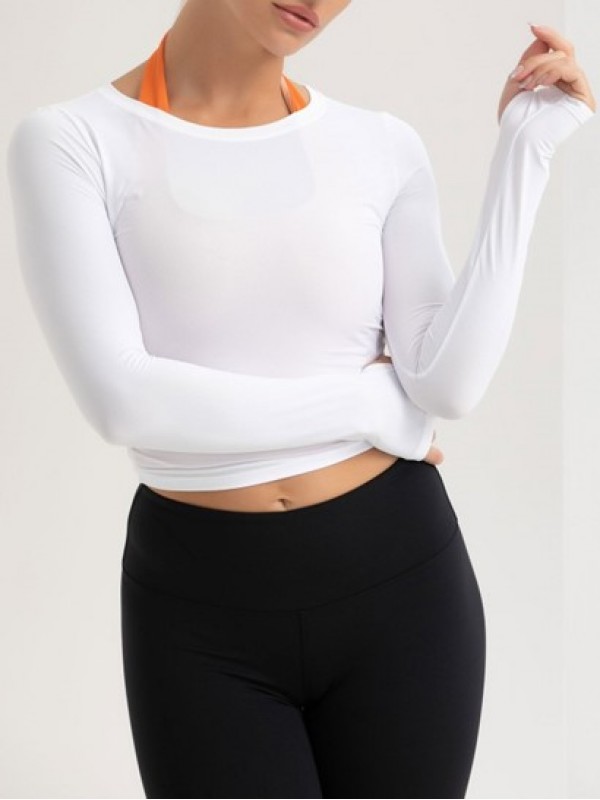 Side Ruched Design Solid Color Yoga Top With Thumb Hole