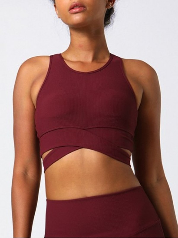 Back Cut Out Design Criss-cross Ribbed Sports Yoga Bra