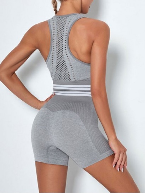 Racer Back Seamless Knit Quick Dry Sports Bra And Shorts Set