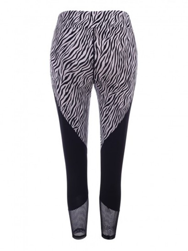 Zebra Fishnet Sheer Topstitch Ninth Leggings