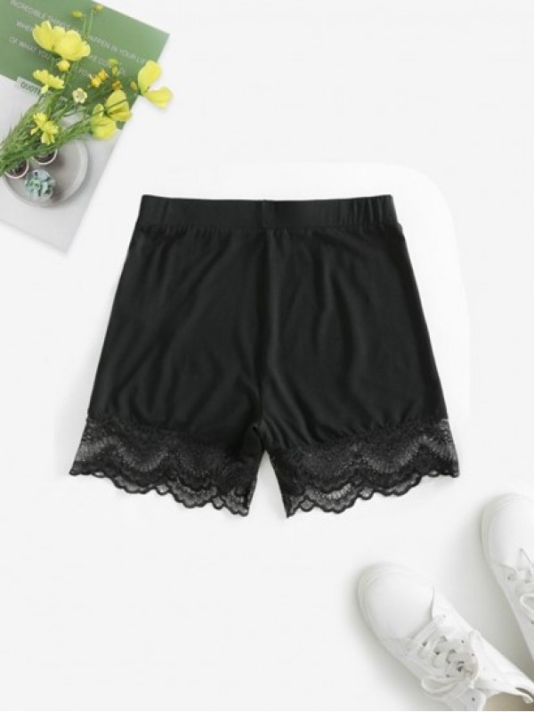 Solid Lace Panel Layering Slip Shorts