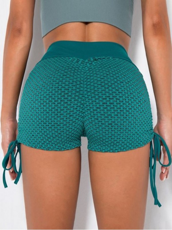 Textured Side Tie Scrunch Butt Skinny Gym Shorts