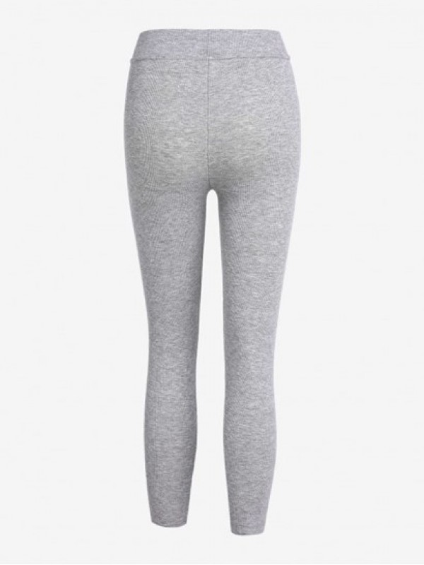 Letter Embroidered Ribbed Thermal Lined Leggings