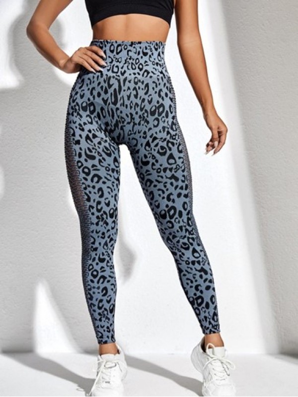 Leopard Print Hollow Out Design High Waist Sport Leggings