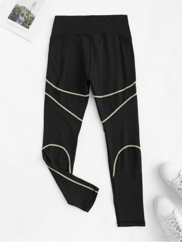 Topstitching Contrast Color Sports Leggings