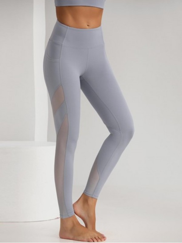 Mesh Spliced Running Sports Leggings With Phone Pocket