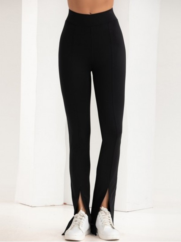 Solid Color Slit Hem Yoga Flare Leggings