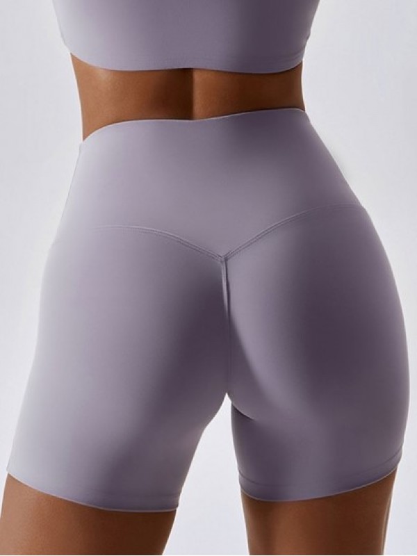 Solid Color High Waist Sports Running Shorts