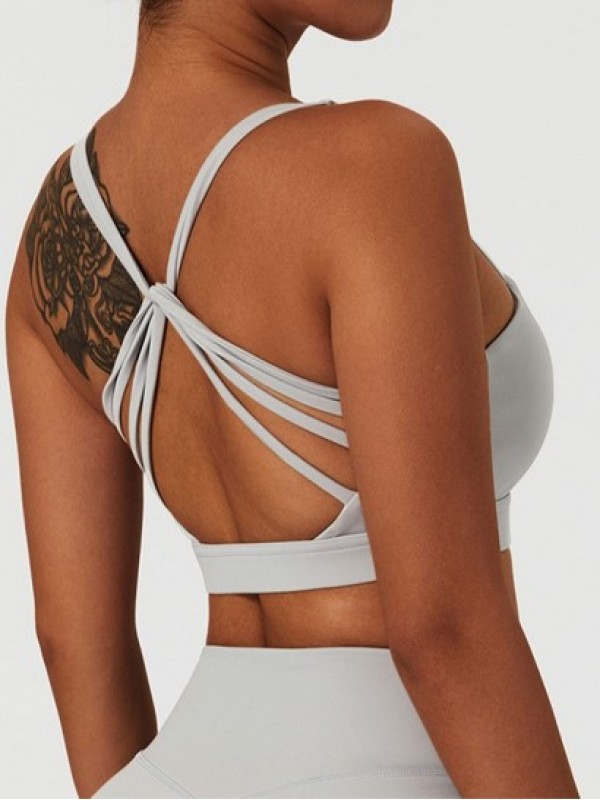 Ruched Front Strappy Twisted Back Sports Bra