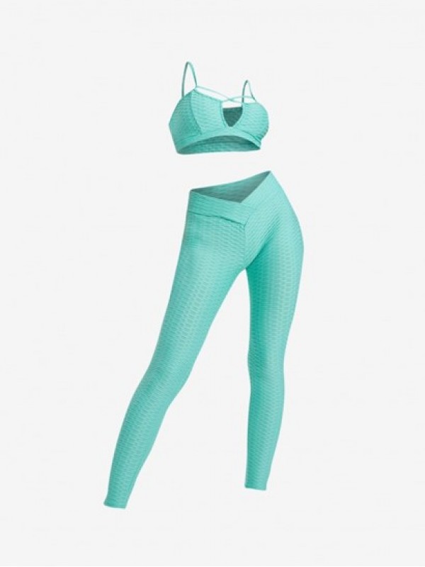 Anti-cellulite Tulip Waist Criss Cross Bra Leggings Set