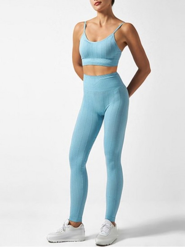 Textured Solid Color High Waist Leggings And Sports Bra Set