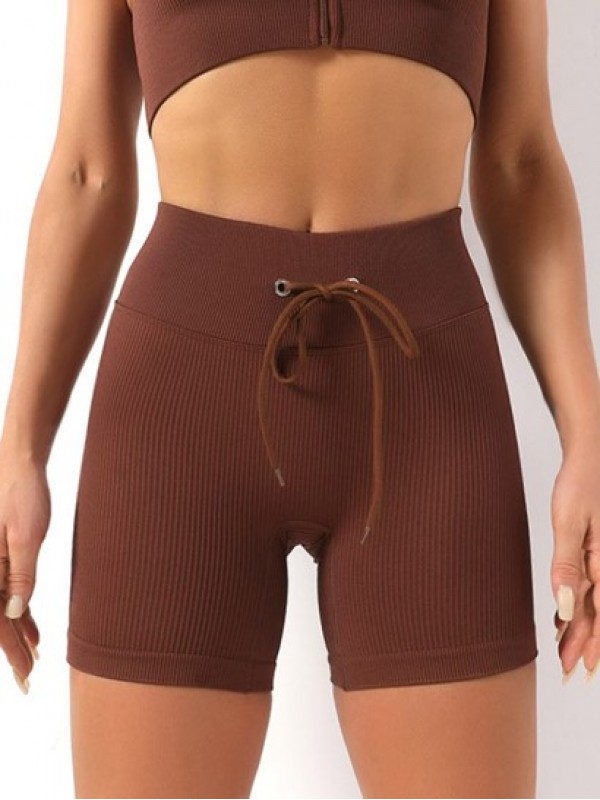 Wideband Waist Ribbed Drawstring Yoga Shorts