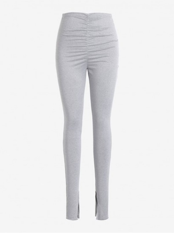 Heathered Slit Cuff Ruched Leggings