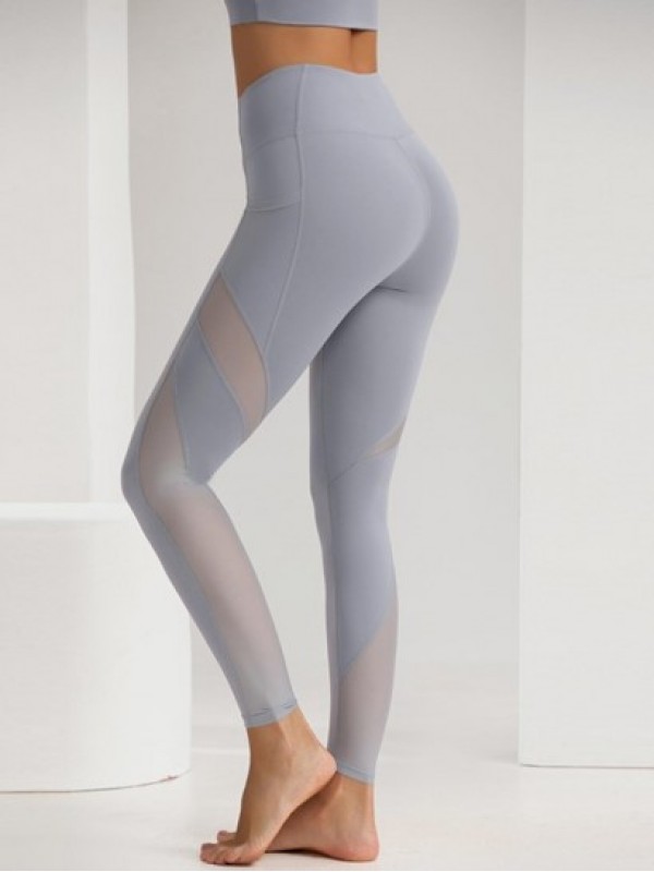 Mesh Spliced Running Sports Leggings With Phone Pocket