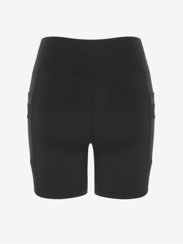 Sheer Mesh Spliced Pocket Solid Color Sports Gym Shorts