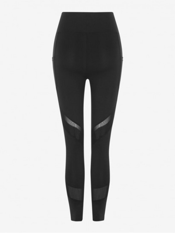 See-through Mesh Spliced Wide Waistband Sports Leggings