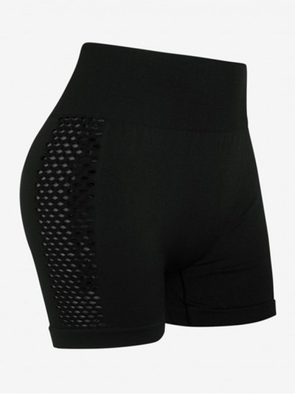 Hollow Out Wide Waistband Yoga Shorts