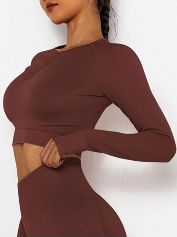 Ruched Seamless Long Sleeves Cropped Yoga Sports Tee