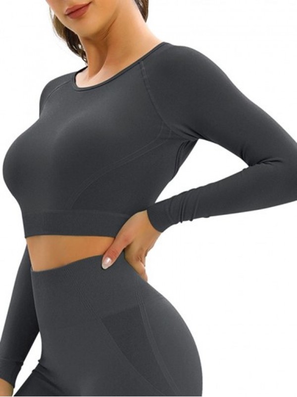 Cut Out Back Design Long Sleeves Yoga Tee