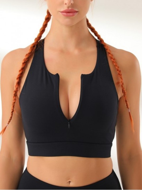 Front Zip Padded Racerback Sports Bra