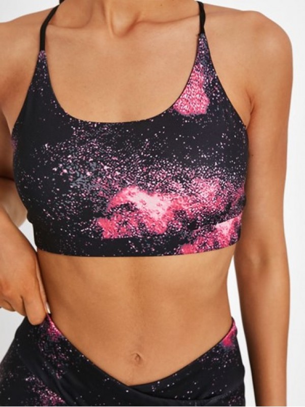 Splash Print Criss Cross Back Sports Bra And Yoga Pants Set