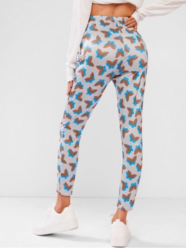 Elastic Waist Butterfly Print Stretchy Leggings