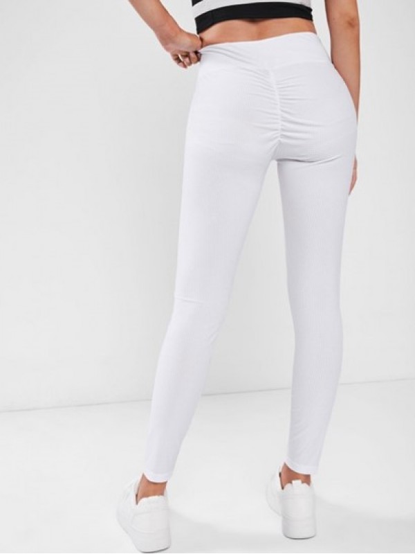 Crossover V-waist Textured Scrunch Butt Leggings