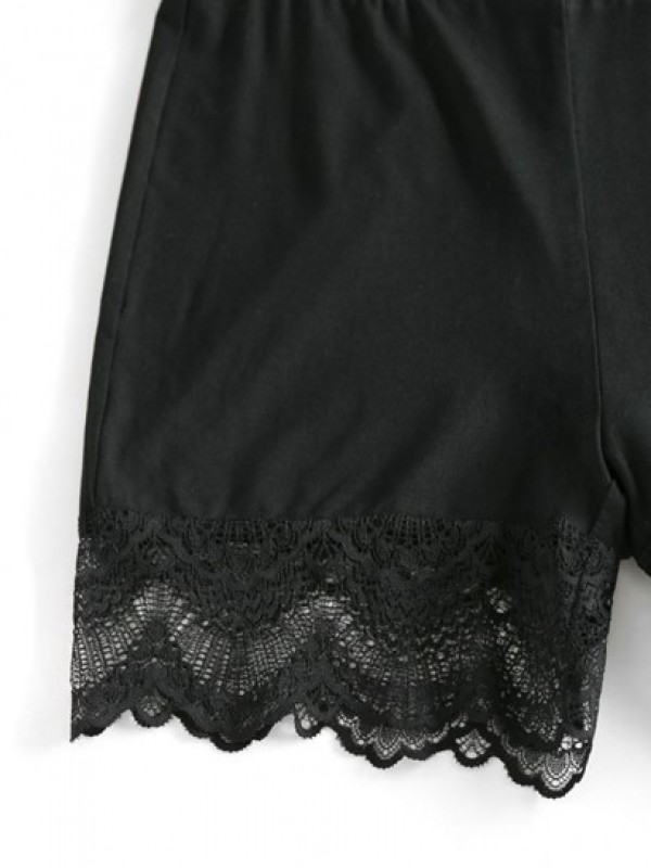 Solid Lace Panel Layering Slip Shorts