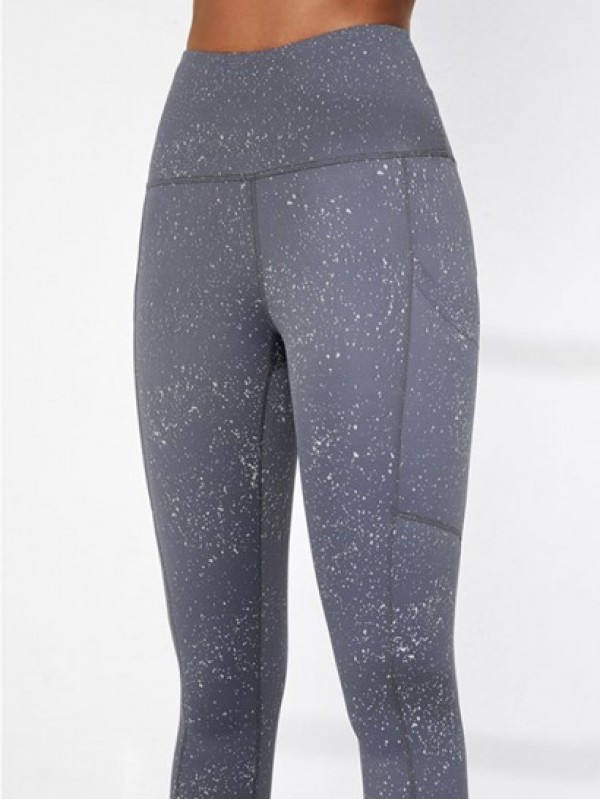 Reflective Splatter Paint Design Sports Night Running Yoga Leggings With Phone Pocket