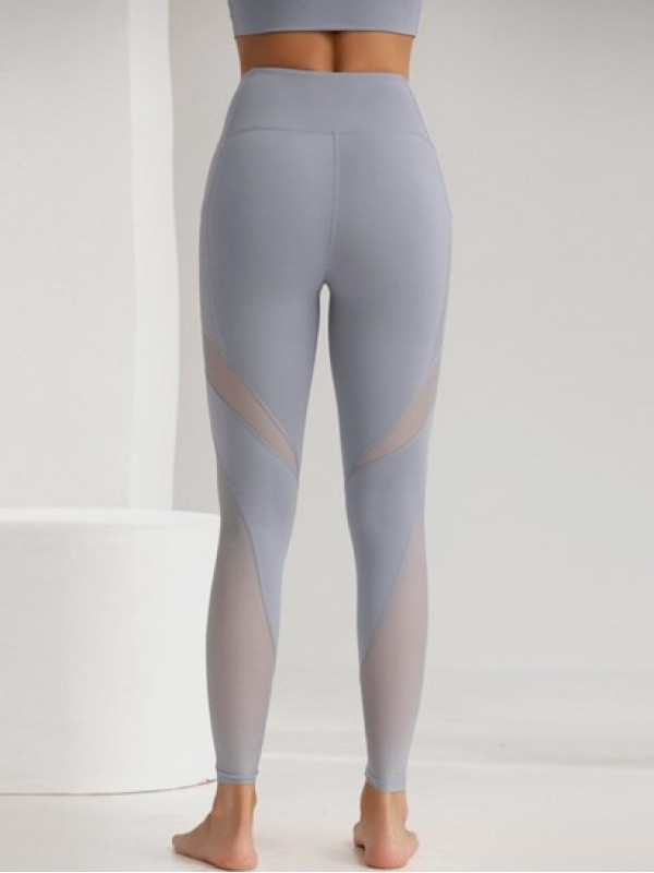 Mesh Spliced Running Sports Leggings With Phone Pocket