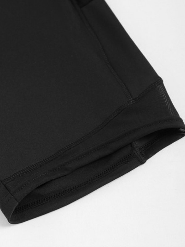 Sheer Mesh Spliced Pocket Solid Color Sports Gym Shorts