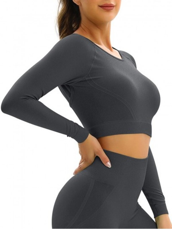 Cut Out Back Design Long Sleeves Yoga Tee